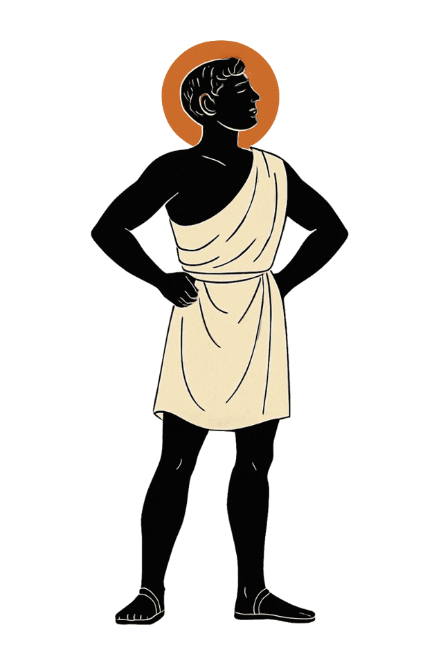 Greek figure observing AI