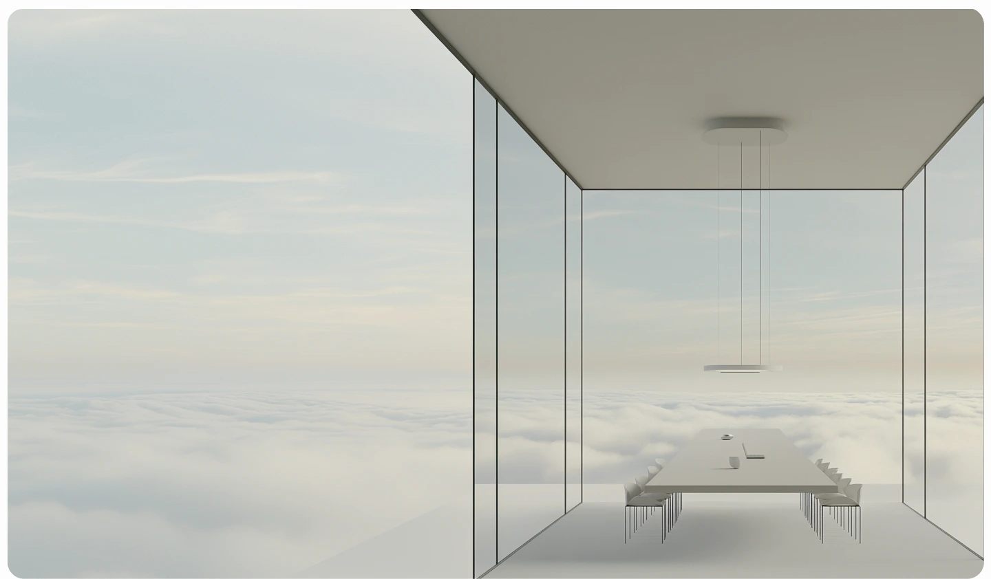 Modern minimalist room with clouds